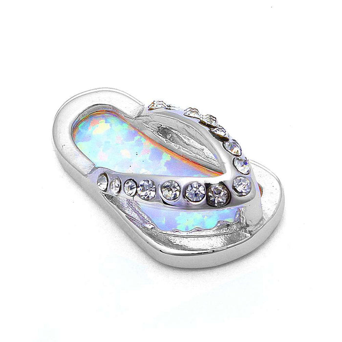 CLOSEOUT! White Opal & Cz Beach Sandal .925 Sterling Silver Pendant