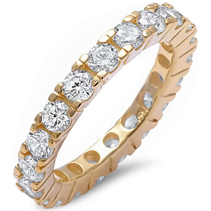 CLOSEOUT! 4 Prong Yellow Gold Plated Cz Band .925 Sterling Silver Ring Sizes 5-10