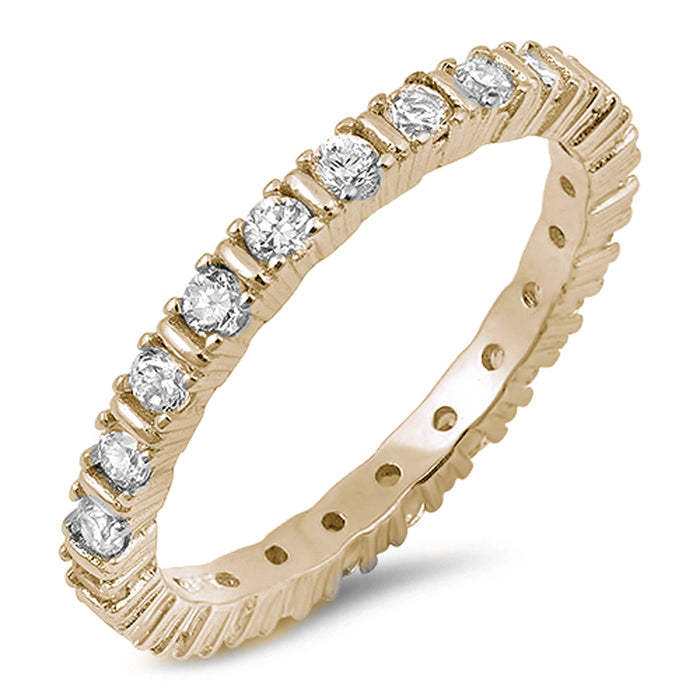 CLOSEOUT! Yellow Gold Plated 4 Prong Round Cubic Zirconia Eternity Band .925 Sterling Silver Ring