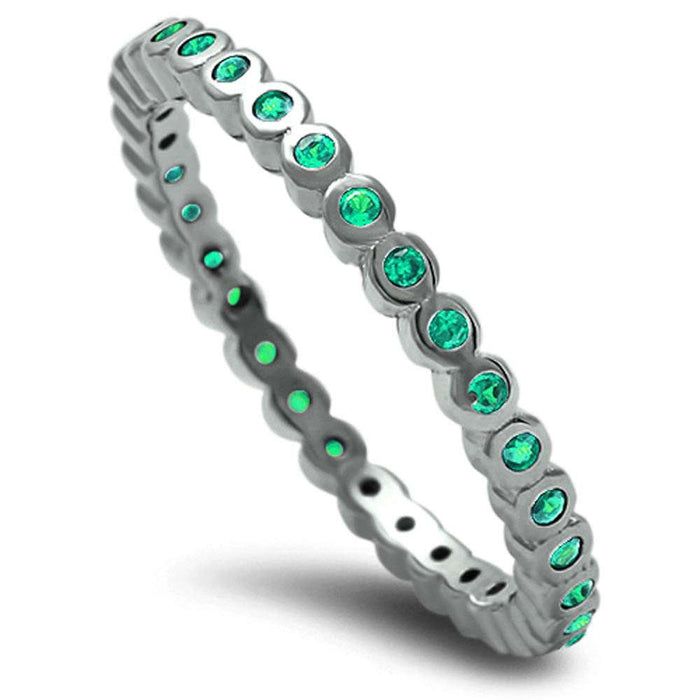 CLOSEOUT! Round Green Emerald Eternity Band .925 Sterling Silver Ring
