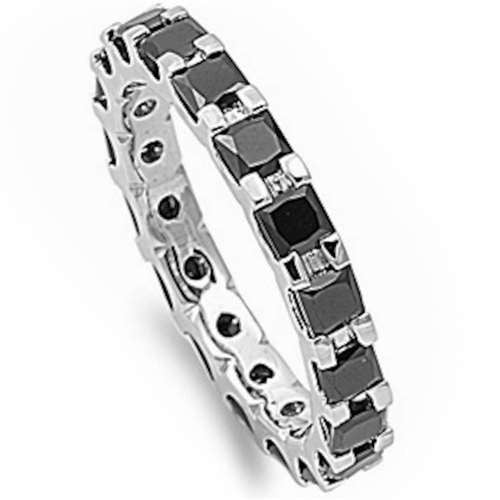 CLOSEOUT!Princess-cut Black Cz Eternity Wedding Band .925 Sterling Silver