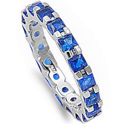 CLOSEOUT!Princess-cut Blue Sapphire Eternity Wedding Band .925 Sterling Silver