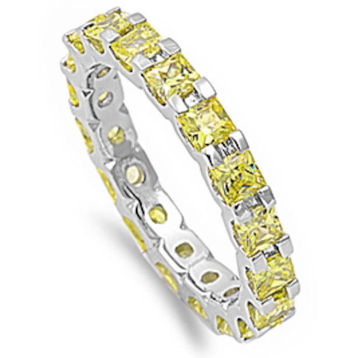 CLOSEOUT!Princess Cut Yellow Cz Eternity Wedding Band .925 Sterling Silver