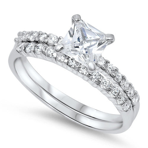 CLOSEOUT! Cushion Cut Round Solitaire Wedding Set .925 Sterling Silver