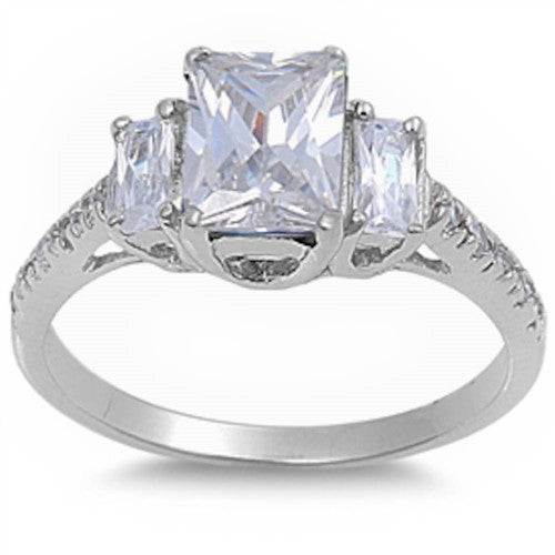 CLOSEOUT! Radiant Cut White Cz Engagement .925 Sterling Silver Ring Sizes 5-11