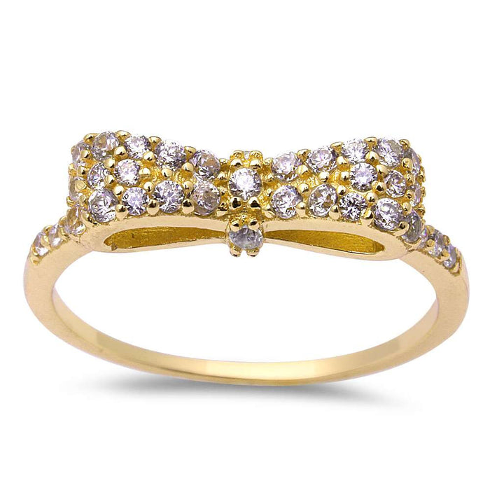 CLOSEOUT! Yellow Gold Plated Cubic Zirconia Bow Tie Heart .925 Sterling Silver Ring