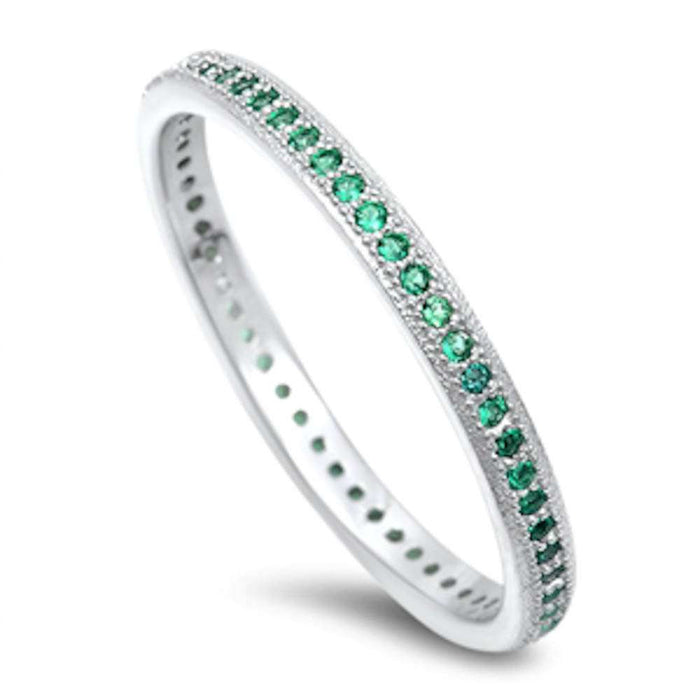 CLOSEOUT! Emerald Eternity Wedding Band .925 Sterling Silver Ring