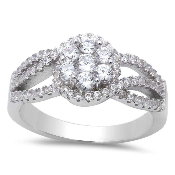 CLOSEOUT!New .50ct Cubic Zirconia Flower Fashion .925 Sterling Silver Ring Sizes 5-9