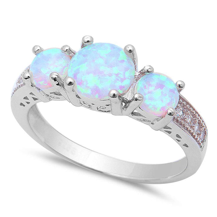 CLOSEOUT!New! 3 White Fire Opal & Cubic Zirconia .925 Sterling Silver Ring