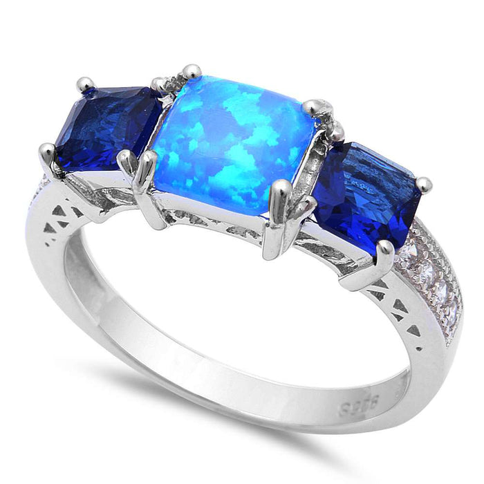 CLOSEOUT!Princess Cut Blue Opal, Blue Sapphire & Cubic Zirconia .925 Sterling Silver Ring