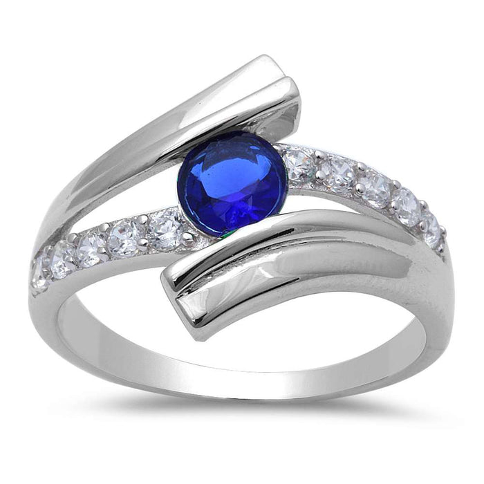 CLOSEOUT!Blue Sapphire & Cubic Zirconia .925 Sterling Silver Ring
