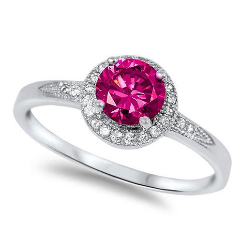 Halo Ruby & Cz Fashion .925 Sterling Silver Ring Sizes 4-12