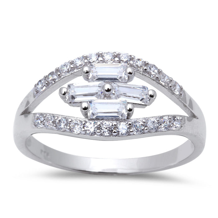 CLOSEOUT!Sterling Silver Round and Baguette Cubic Zirconia Ring