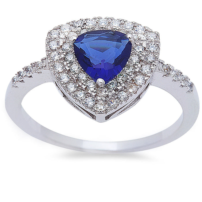 CLOSEOUT!Trillion Shape Blue Sapphire & Cz Fashion .925 Sterling Silver Ring Sizes 5-11