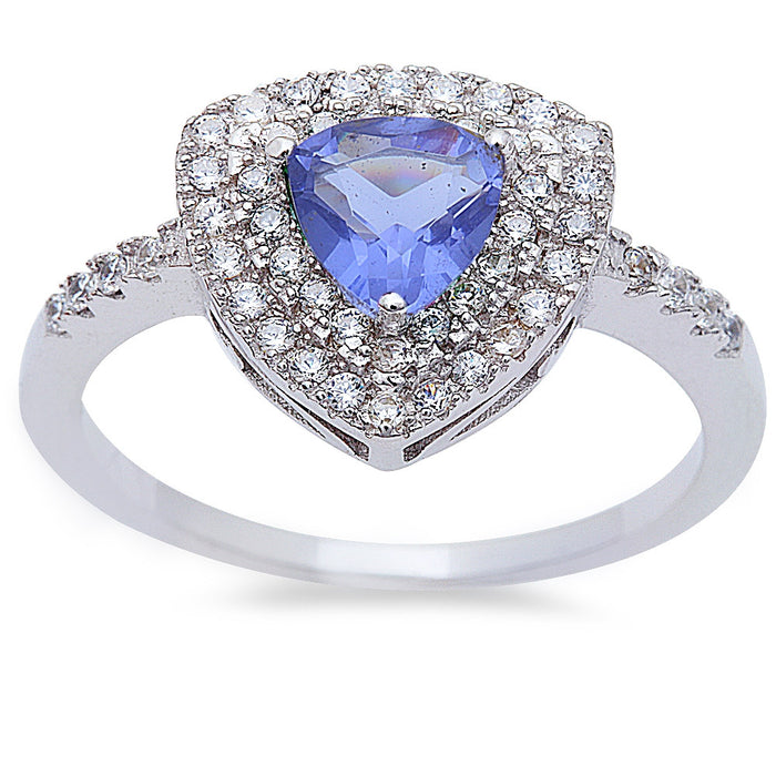 CLOSEOUT!Trillion Shape Tanzanite & Cz Fashion .925 Sterling Silver Ring