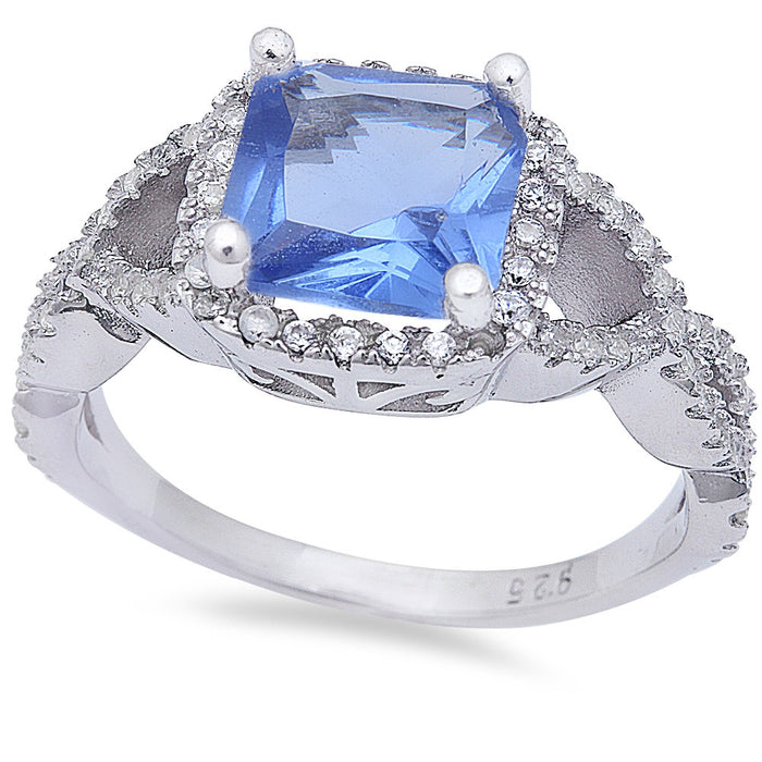 CLOSEOUT! Princess Shape Tanzanite & Cz Infinity Band .925 Sterling Silver Ring