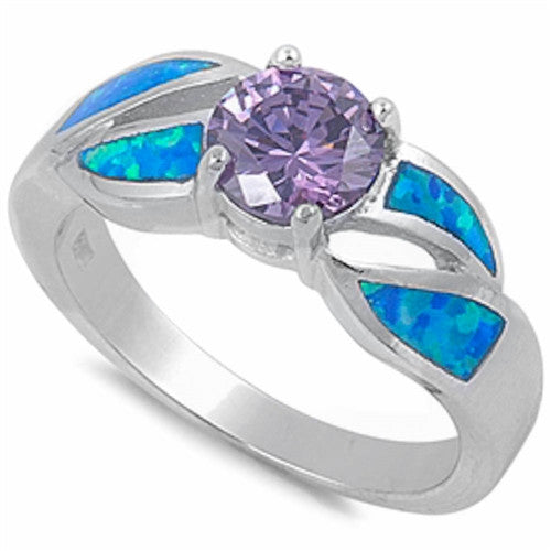 CLOSEOUT!Round Amethyst & Blue Opal .925 Sterling Silver Ring