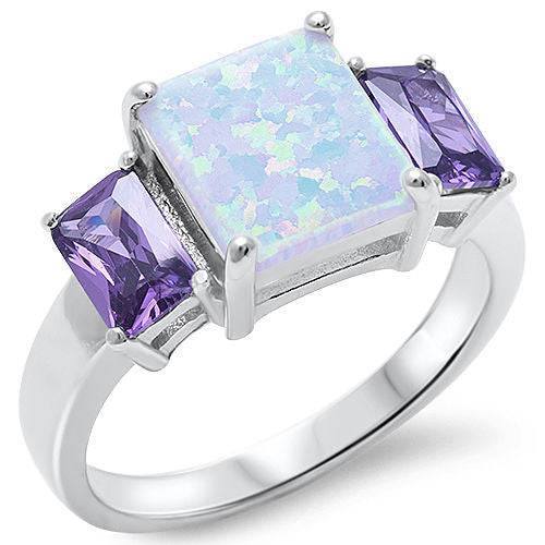 CLOSEOUT!White Fire Opal & Amethyst .925 Sterling Silver Ring Sizes 5,10