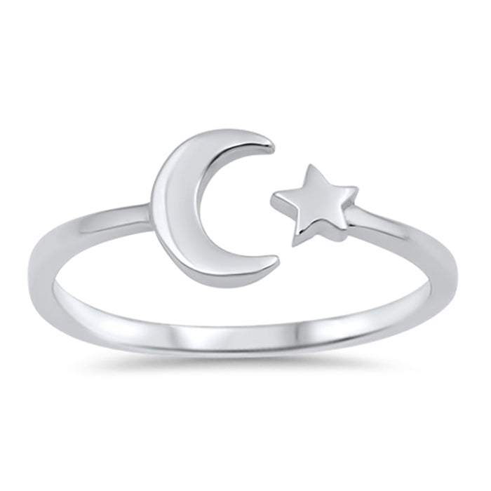 CLOSEOUT!Solid Moon & Star Sterling Silver .925 Sterling Silver Ring