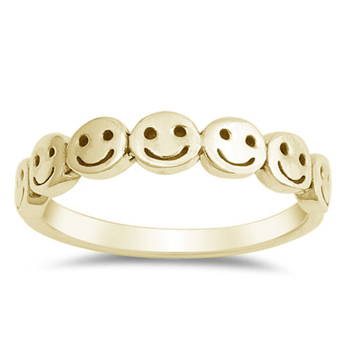 CLOSEOUT! Yellow Gold Plated Smiley Faces .925 Sterling Silver Ring