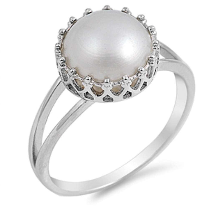 CLOSEOUT! Crown White Pearl .925 Sterling Silver Ring