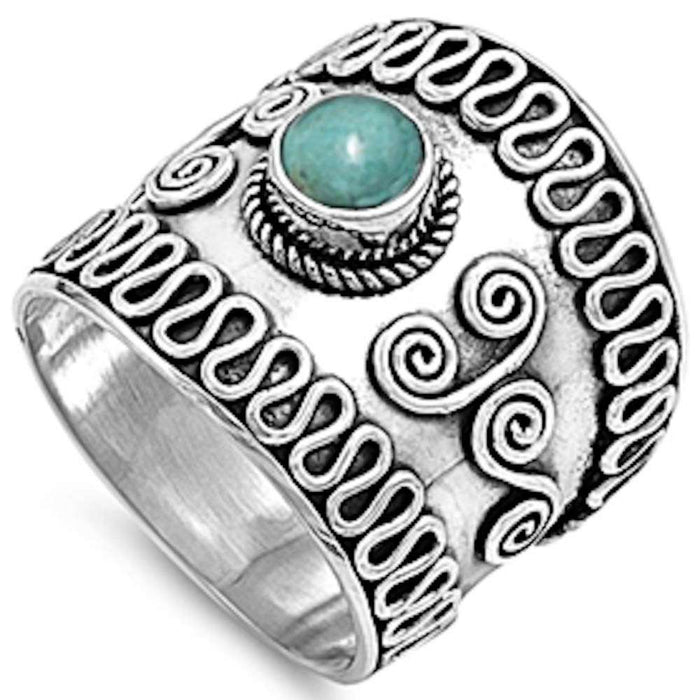 CLOSEOUT!Turquoise Bali Braided Band .925 Sterling Silver Ring