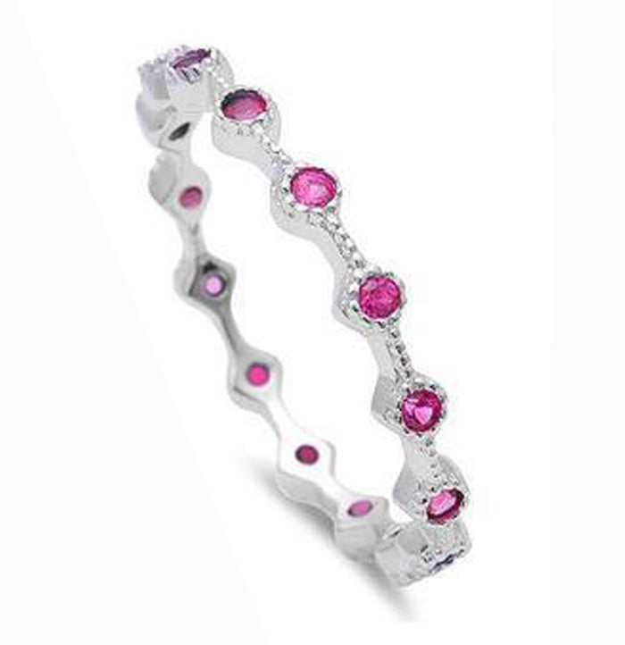 CLOSEOUT! Ruby Eternity Style Band .925 Sterling Silver Ring