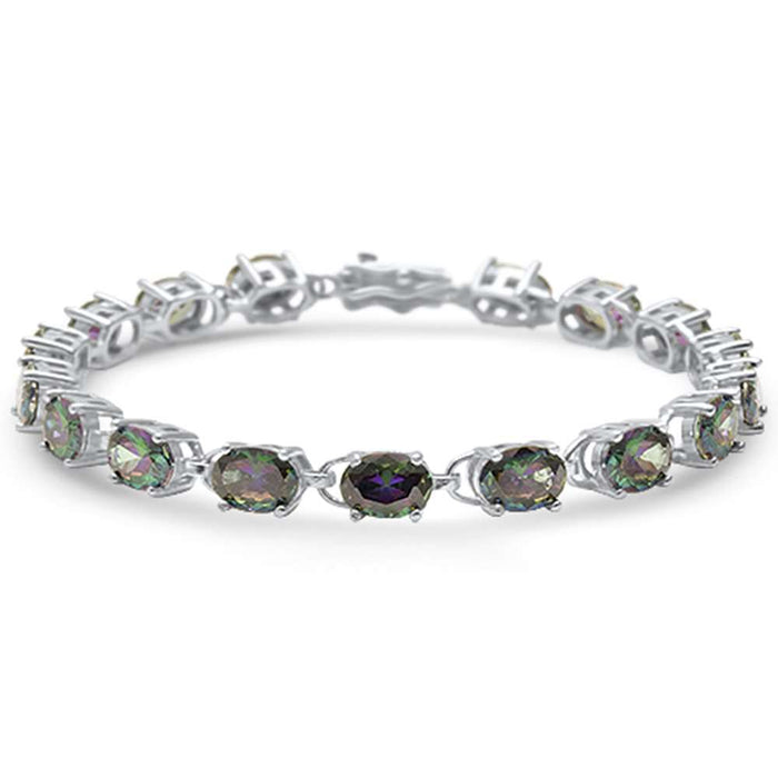 13.5CT Oval Rainbow Topaz .925 Sterling Silver Bracelet