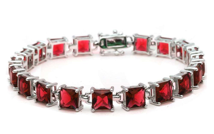 24CT Princess Cut Garnet .925 Sterling Silver Bracelet