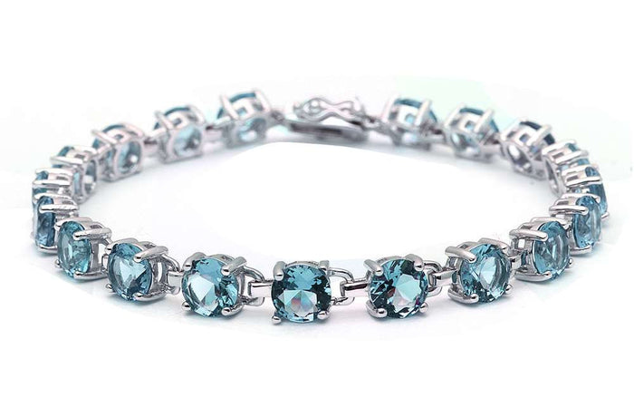 16.5CT Round Aquamarine .925 Sterling Silver Bracelet