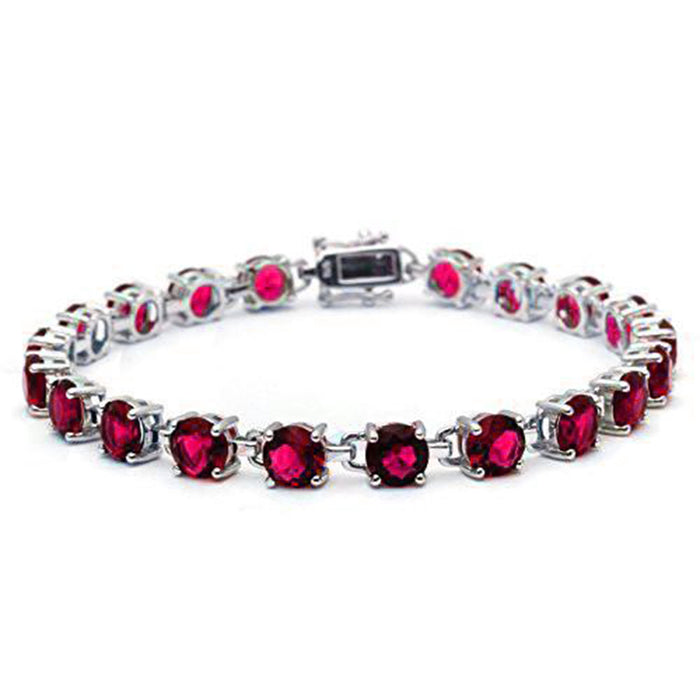 16.5CT Round Ruby .925 Sterling Silver Bracelet