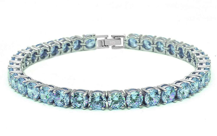 4.5MM Round 14.5CT Aquamarine.925 Sterling Silver Bracelet 7.25"