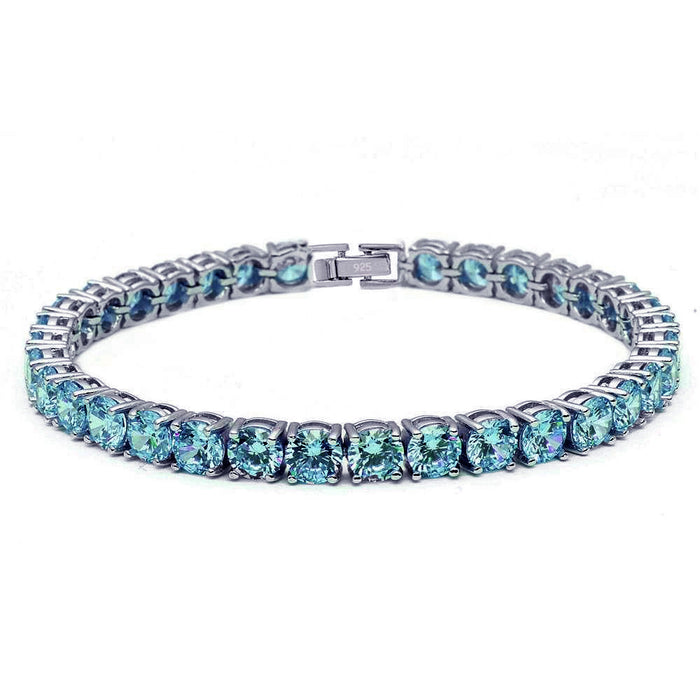 4.5MM Round 14.5CT Blue Topaz .925 Sterling Silver Bracelet 7.25"
