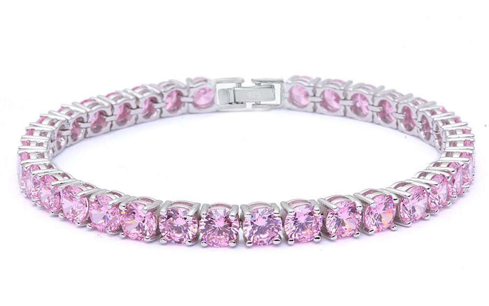 4.5MM Round 14.5CT Pink Topaz.925 Sterling Silver Bracelet 7.25"
