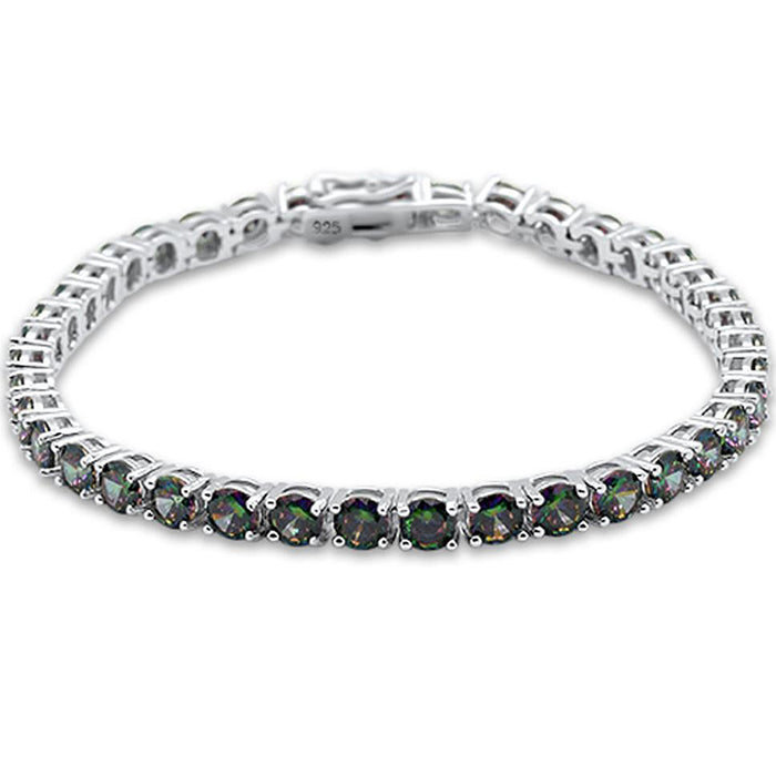 4.5MM Round 14.5CT Rainbow Topaz .925 Sterling Silver Bracelet