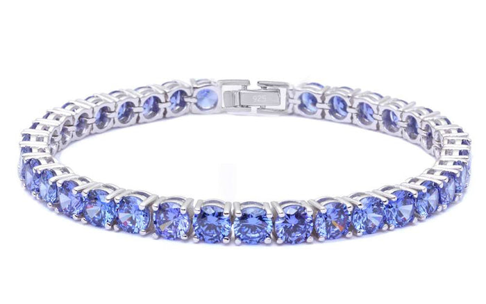 CLOSEOUT! 4.5MM Round 14.5CT Tanzanite .925 Sterling Silver Bracelet 7.25"