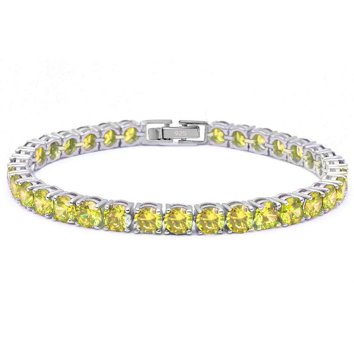 4.5MM Round 14.5CT Yellow Topaz .925 Sterling Silver Bracelet 7.25"