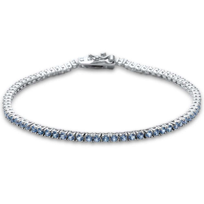 2.5MM ROUND 4 prong Tennis Aquamarine Cubic Zirconia .925 Sterling Silver Bracelet 7.25"