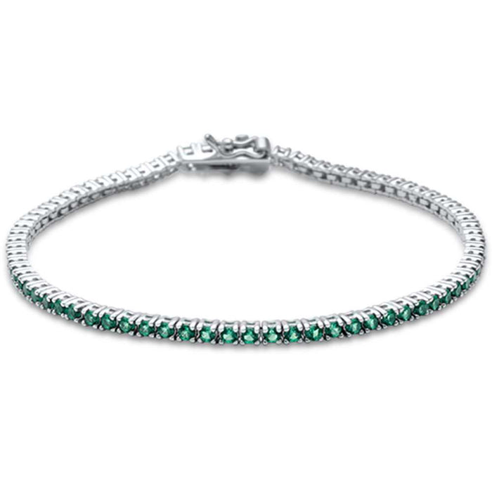 2.5MM ROUND 4 prong Tennis Emerald Cubic Zirconia .925 Sterling Silver Bracelet 7.25"