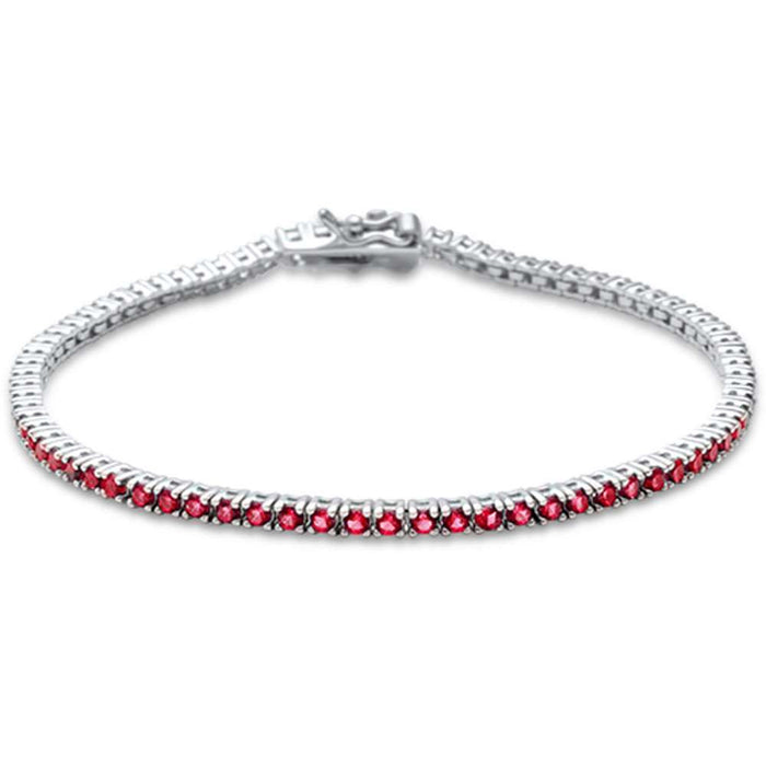 2.5MM ROUND 4 prong Tennis Garnet Cubic Zirconia .925 Sterling Silver Bracelet 7.25"