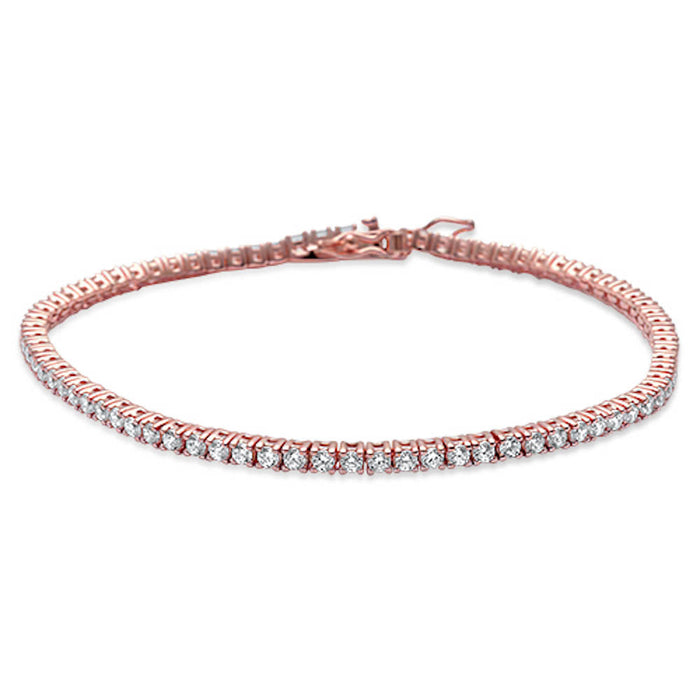 2.5MM ROUND 4 prong Tennis Rose Gold Plated Cubic Zirconia .925 Sterling Silver Bracelet 7.25"