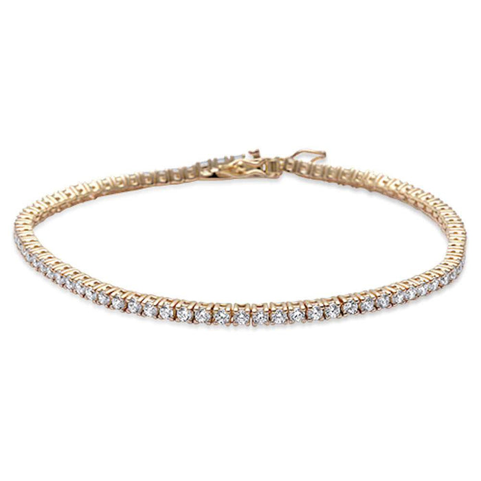 2.5MM ROUND 4 prong Tennis Yellow Gold Plated Cubic Zirconia .925 Sterling Silver Bracelet 7.25"