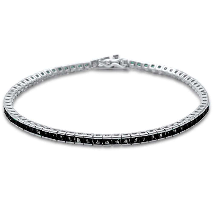 2.5MM Square Bezel Black Onyx .925 Sterling Silver Tennis Bracelet 7.5"