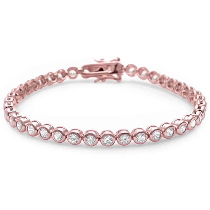 3MM Round Rose Gold Plated Round Bezel Cubic Zirconia .925 Sterling Silver Bracelet 7.25
