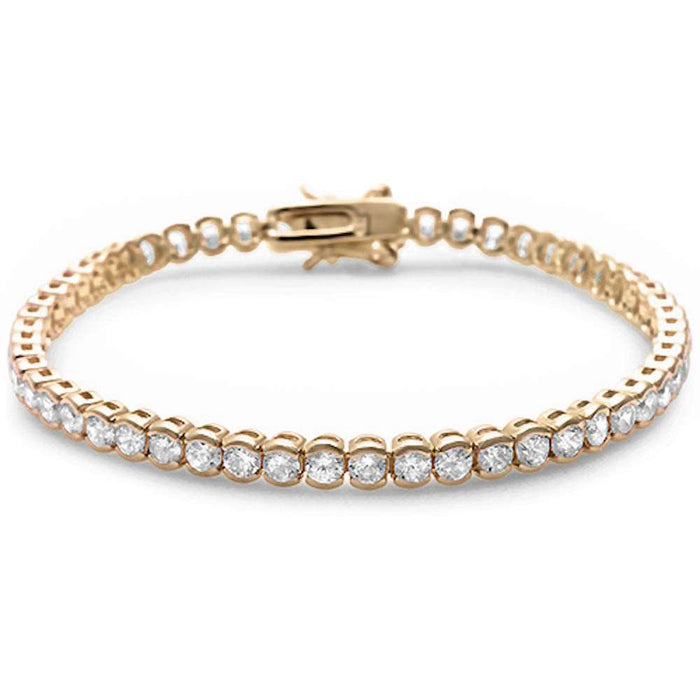 3MM Round Yellow Gold Plated Round Bezel Cubic Zirconia .925 Sterling Silver Bracelet 7.25"