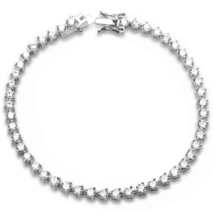 3MM Round 3 Prong Cubic Zirconia .925 Sterling Silver Bracelet 7.25"