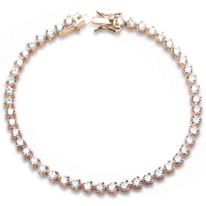 3MM Round Yellow Gold Plated 3 Prong Cubic Zirconia .925 Sterling Silver Bracelet 7.25"