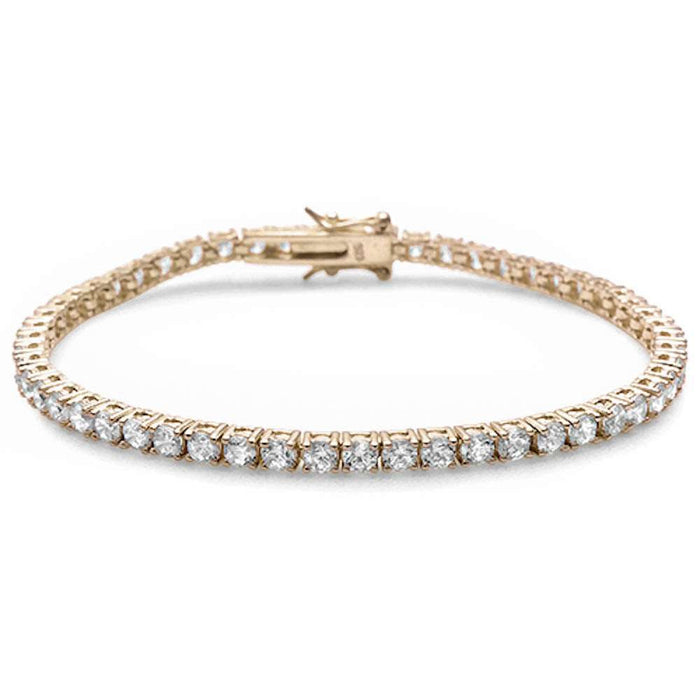 3MM Round Yellow Gold Plated 4 Prong Cubic Zirconia .925 Sterling Silver Bracelet 7.25"