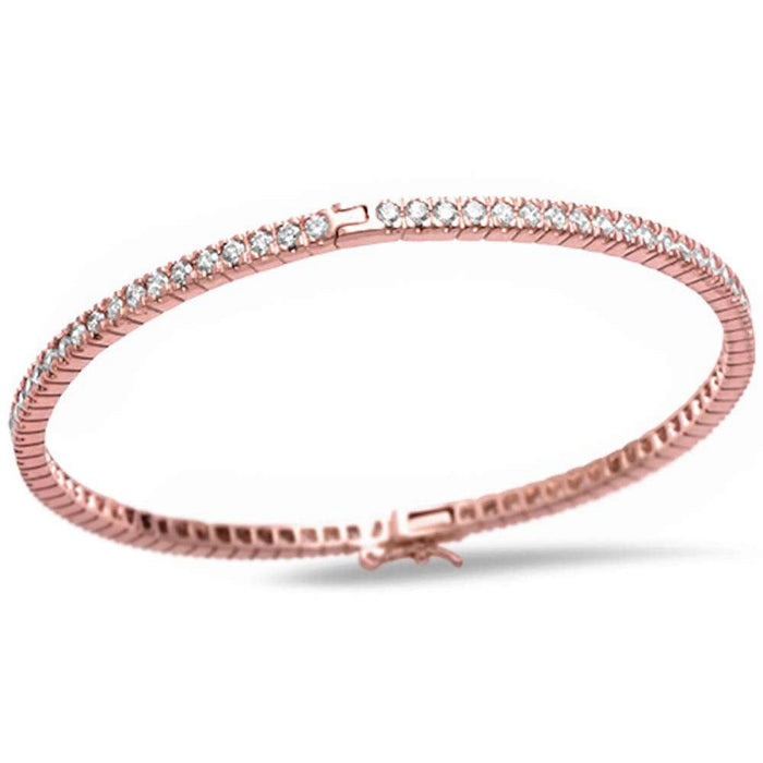 CLOSEOUT!2MM Round Rose Gold Plated Round Cut Fine Cubic Zirconia .925 Sterling Silver Bangle Bracelet