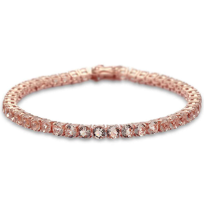 4MM Round Rose Gold Plated Morganite Cubic Zirconia Bracelet 7.25"